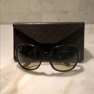 GUCCI horsebit leather and gold sunglasses